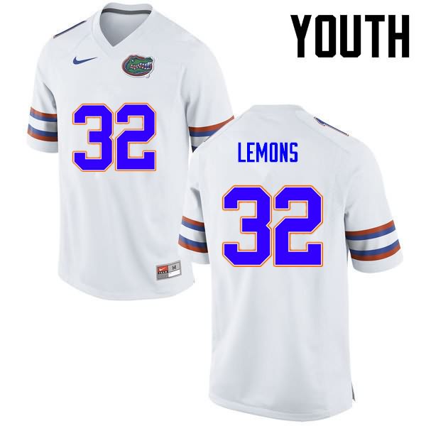 NCAA Florida Gators Adarius Lemons Youth #32 Nike White Stitched Authentic College Football Jersey JQS2764LD